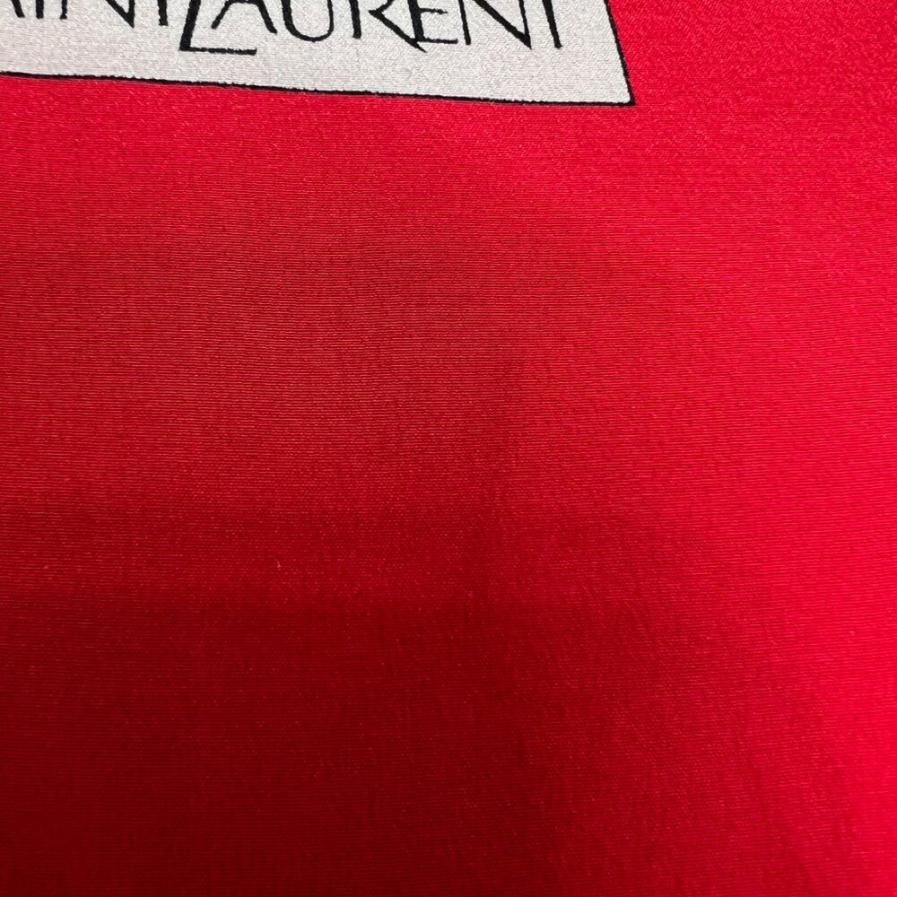 Beautiful Yves Saint Laurent YSL  Silk Satin Scarf 60"x15" Red Green Fringe (22 - Picture 12 of 14
